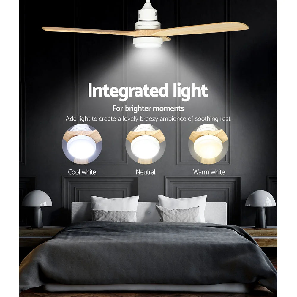 Ceiling Fan 52’’ AC Motor LED Light with Remote - Light Wood