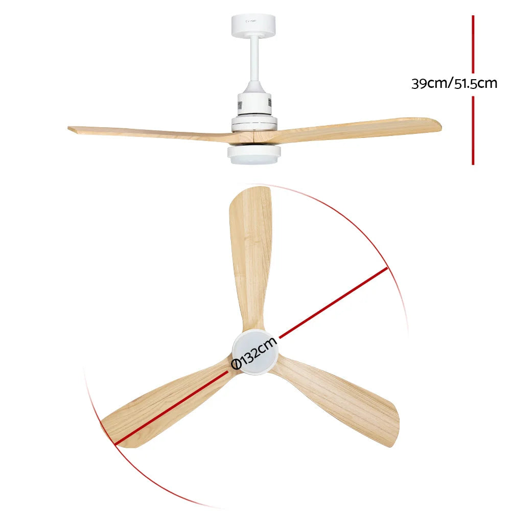 Ceiling Fan 52’’ AC Motor LED Light with Remote - Light Wood