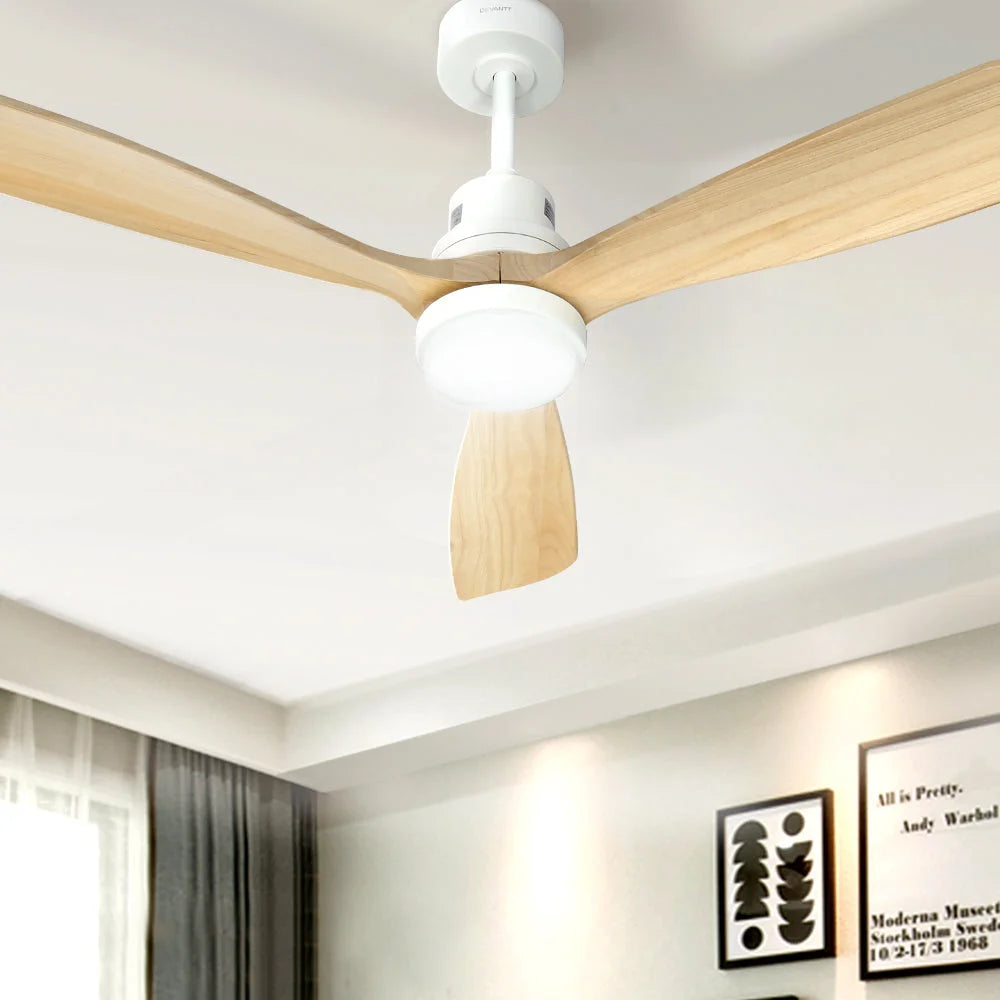 Ceiling Fan 52’’ AC Motor LED Light with Remote - Light Wood