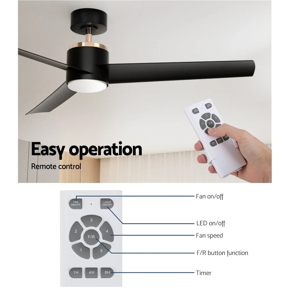 Ceiling Fan 52’’ DC Motor with Light & Remote - Black