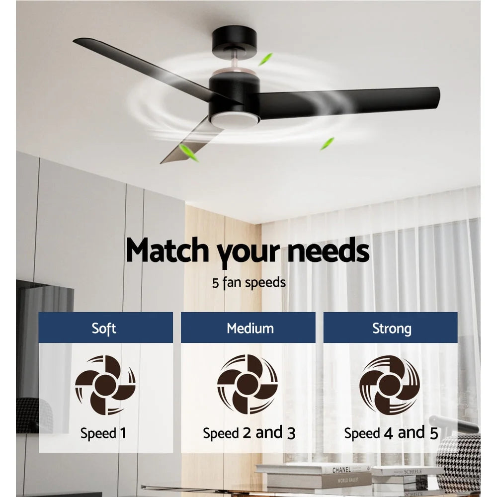 Ceiling Fan 52’’ DC Motor with Light & Remote - Black