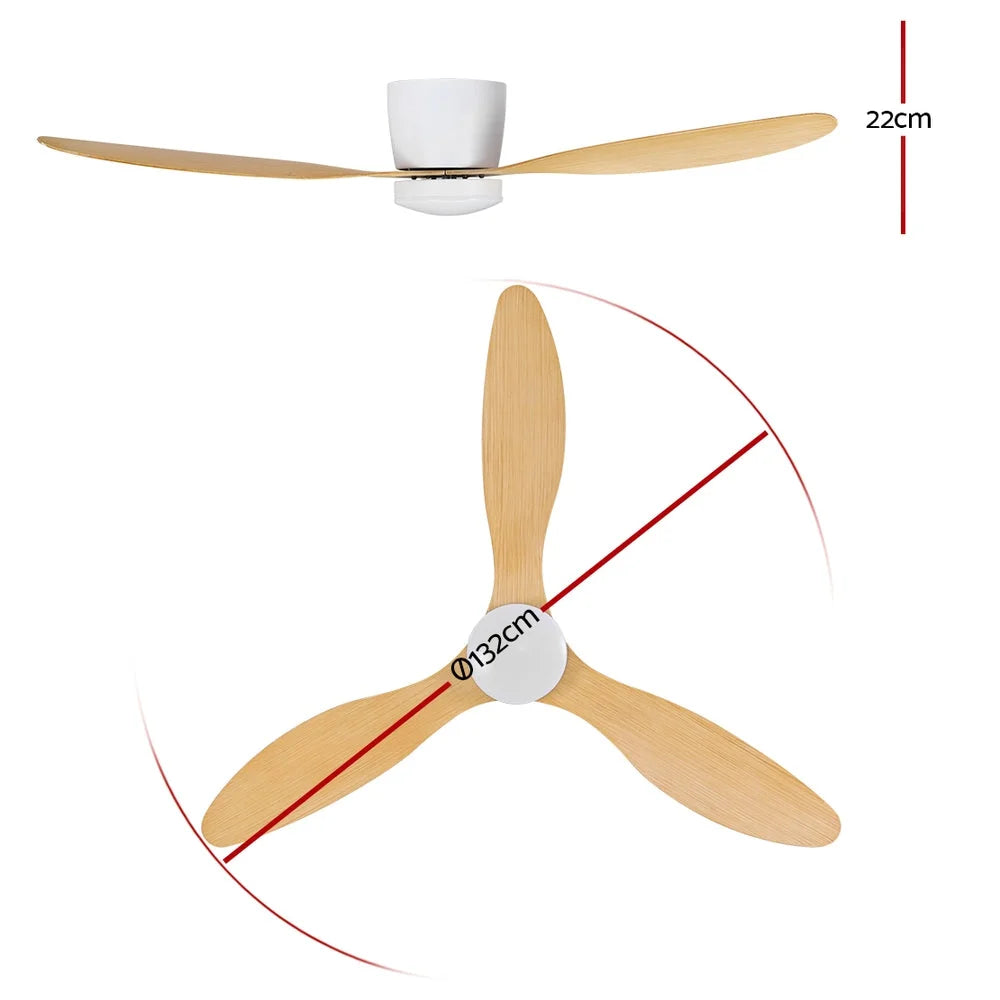Ceiling Fan 52’’ DC Motor with Light & Remote - Light Wood