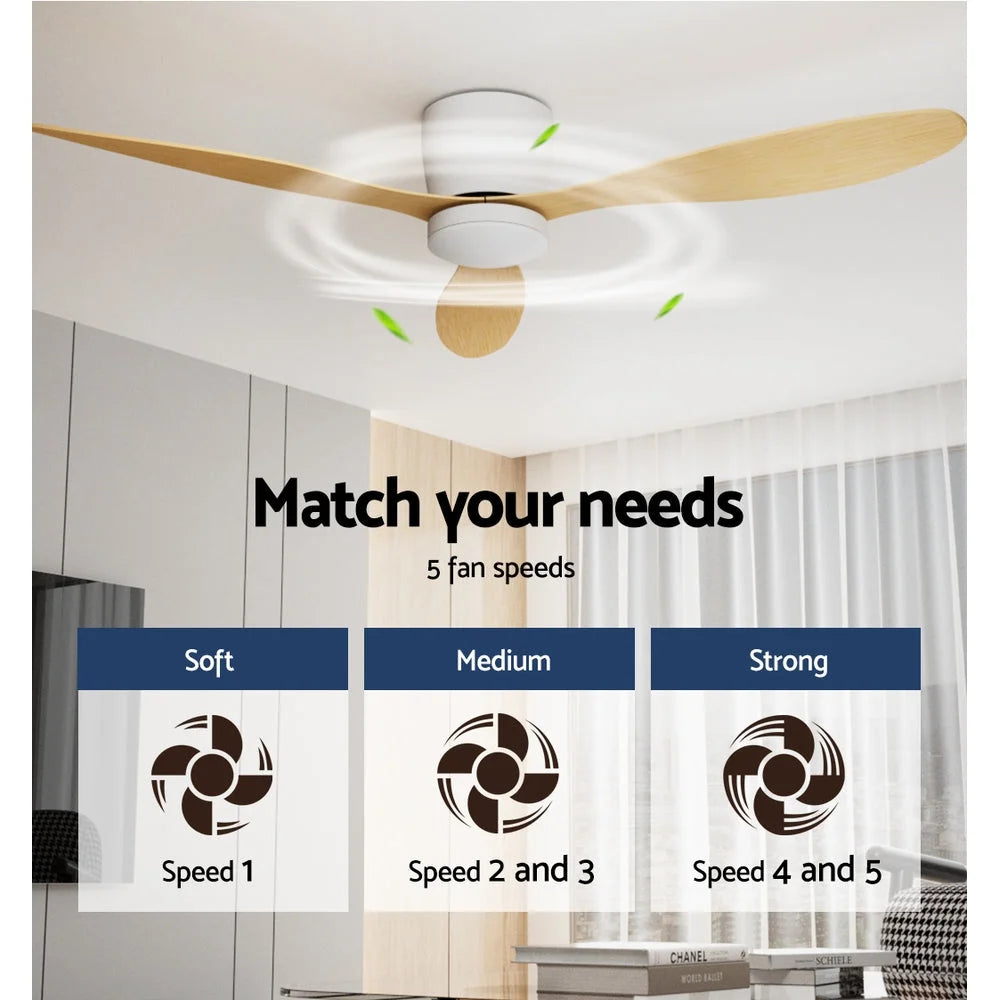 Ceiling Fan 52’’ DC Motor with Light & Remote - Light Wood
