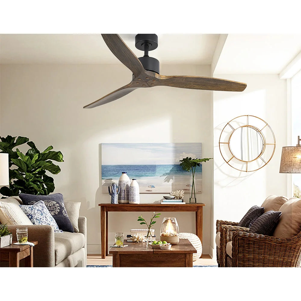 Ceiling Fan 52’’ with Remote Control 3 Wooden Blades Timer