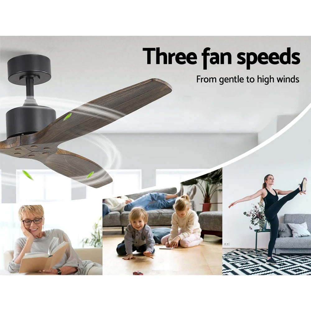 Ceiling Fan 52’’ with Remote Control 3 Wooden Blades Timer