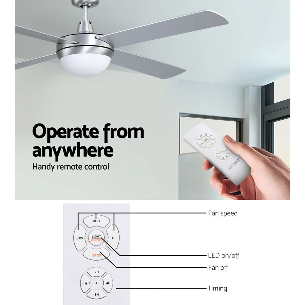 Ceiling Fan with Light 52’’ Silver - Fans