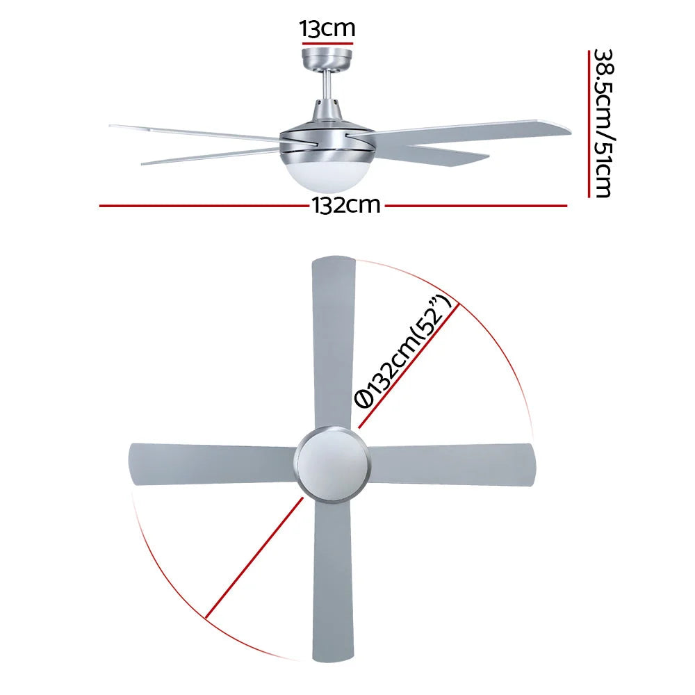 Ceiling Fan with Light 52’’ Silver - Fans