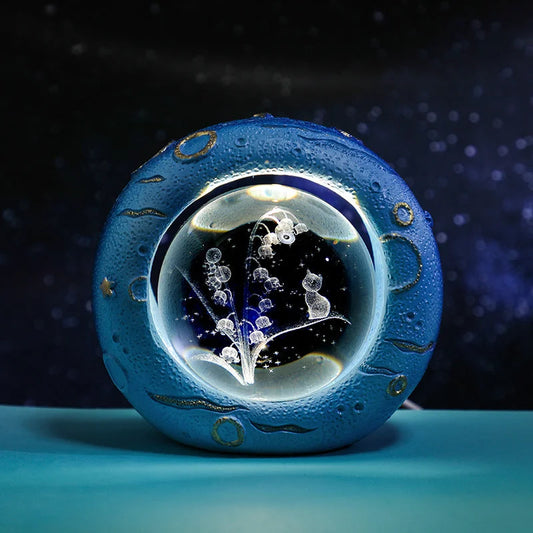 Celestial Ring LED Crystal Ball Lamp - 3D Engraving Unique