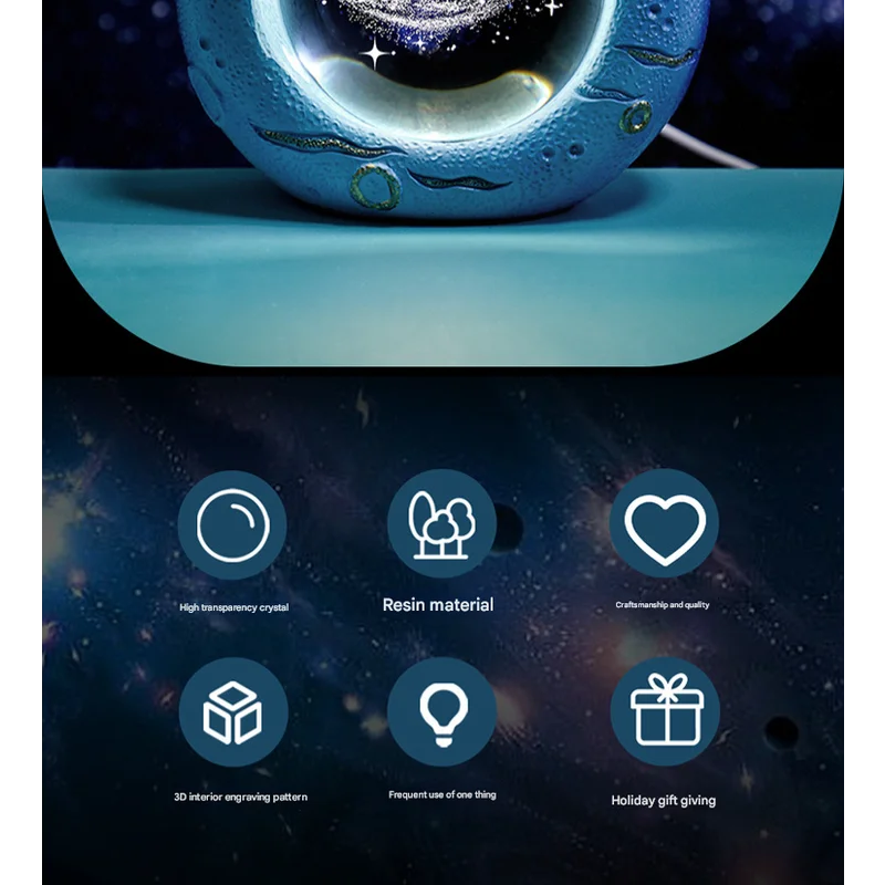 Celestial Ring LED Crystal Ball Lamp - 3D Engraving Unique