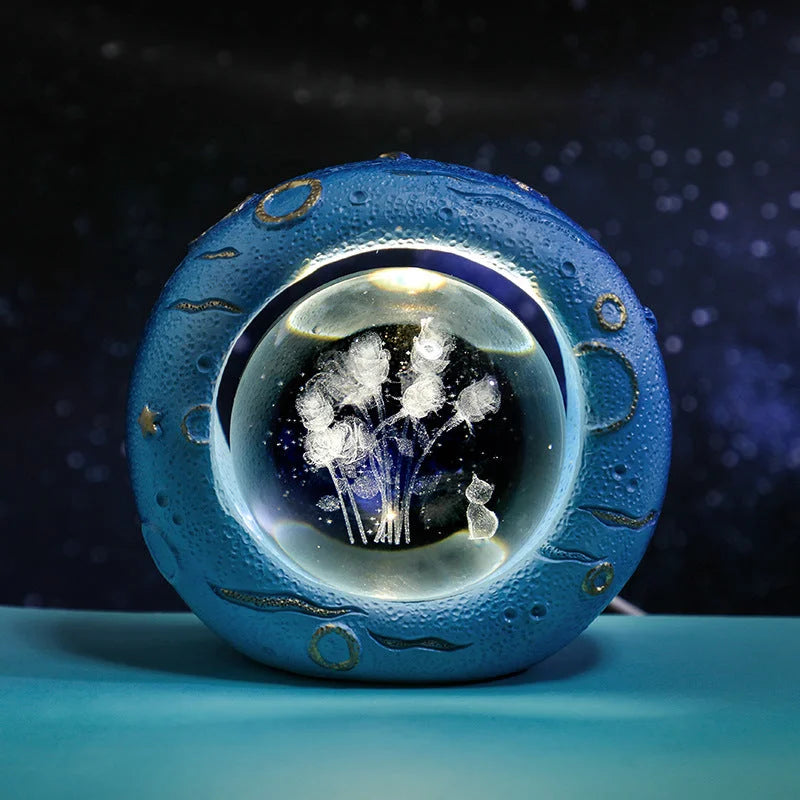 Celestial Ring LED Crystal Ball Lamp - 3D Engraving Unique