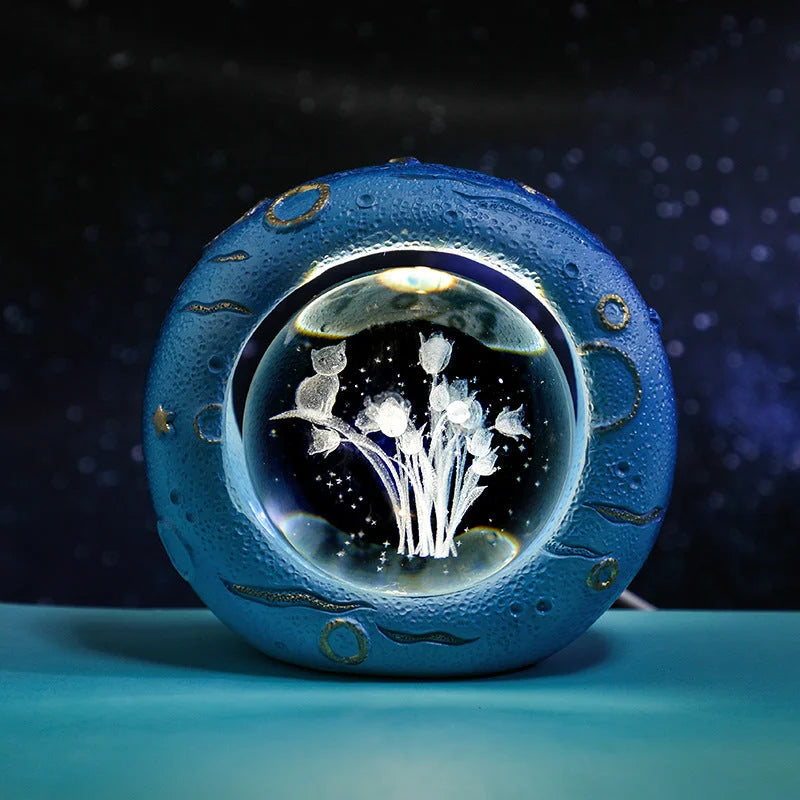 Celestial Ring LED Crystal Ball Lamp - 3D Engraving Unique