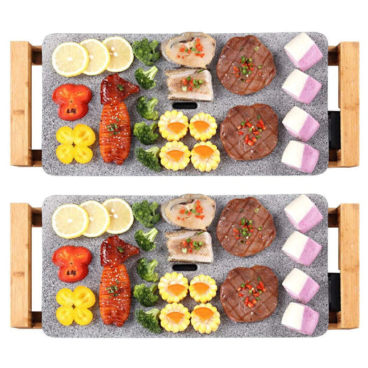 Ceramic BBQ Grill Hot Plate Set Premium 2X Non-Stick Surface for Indoor & Outdoor - Stone
