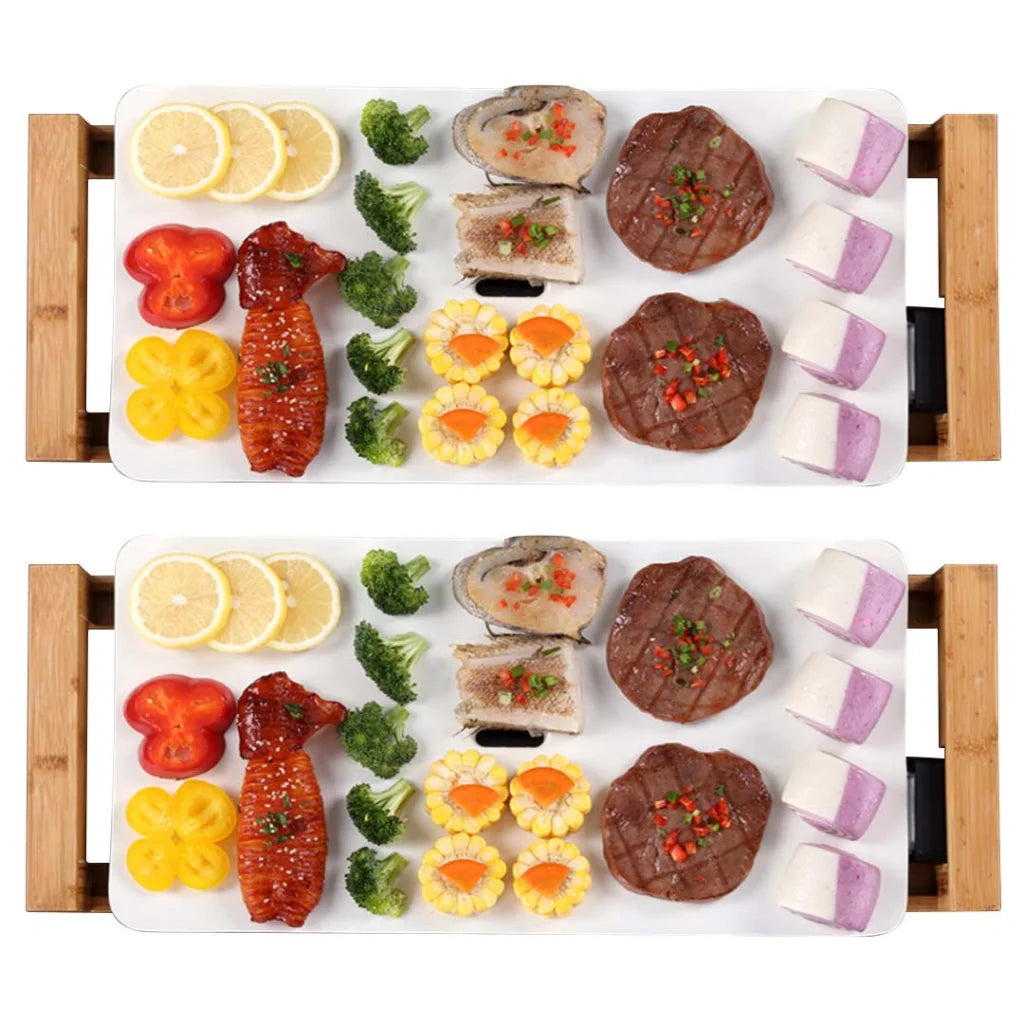Ceramic BBQ Grill Hot Plate Set Premium 2X Non-Stick Surface for Indoor & Outdoor - White