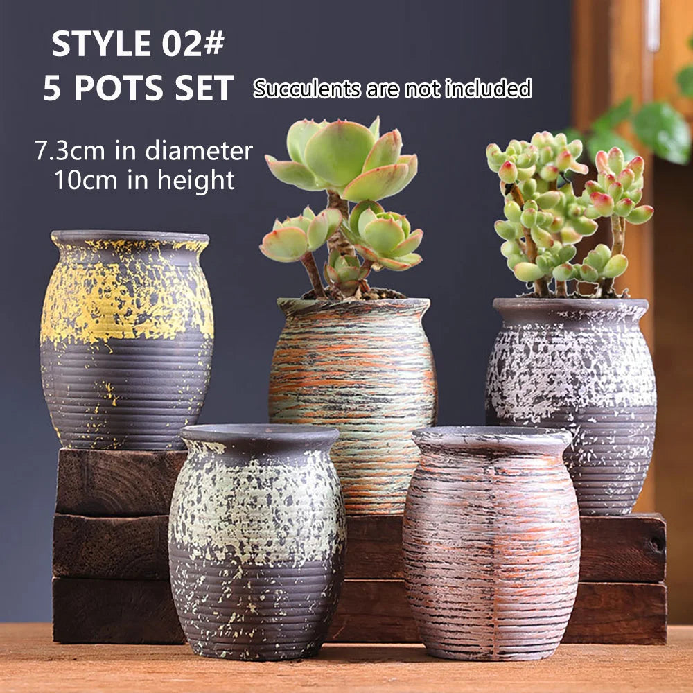 Ceramic Clay Pottery Pots Set Succulent Flower Planter