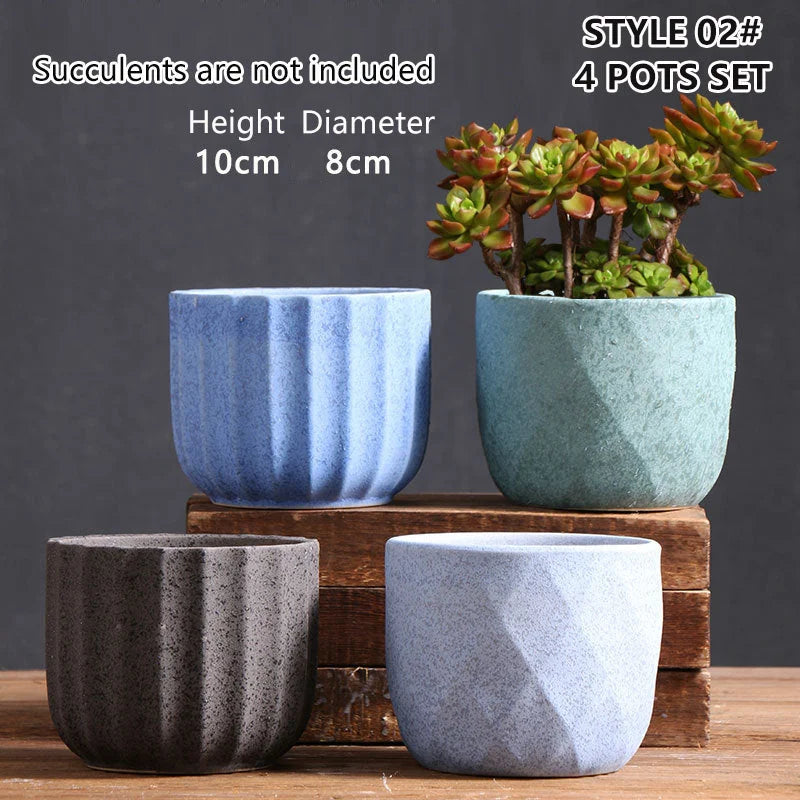 Ceramic Clay Pottery Pots Set Succulent Flower Planter
