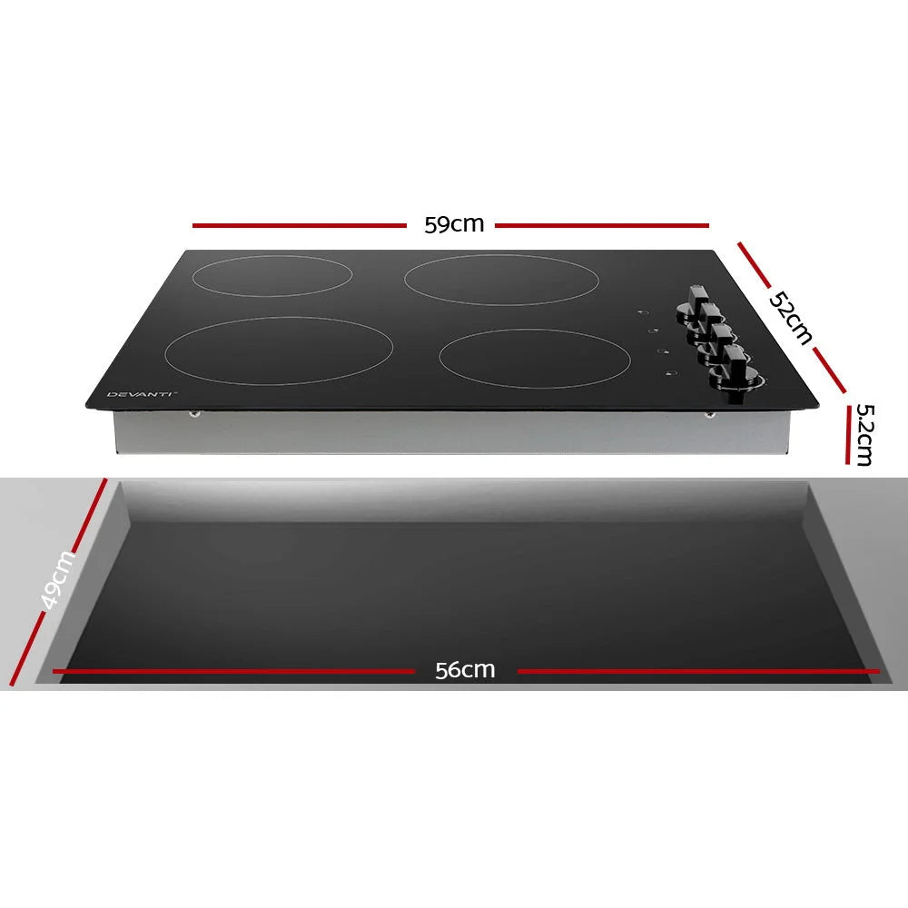 Ceramic Cooktop 60cm Kitchen Burner Cooker 4 Zone Knobs
