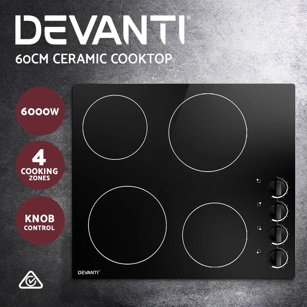 Ceramic Cooktop 60cm Kitchen Burner Cooker 4 Zone Knobs