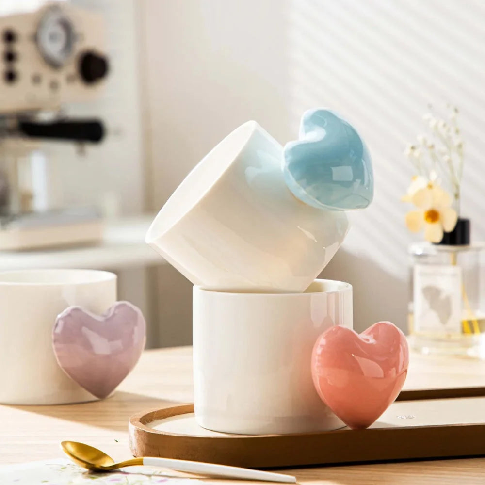 Ceramic Cup Mug Lovely 4D Heart Love Puffy Heart Handle