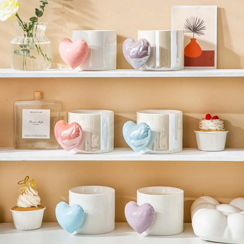 Ceramic Cup Mug Lovely 5D Heart Love Puffy Heart Handle