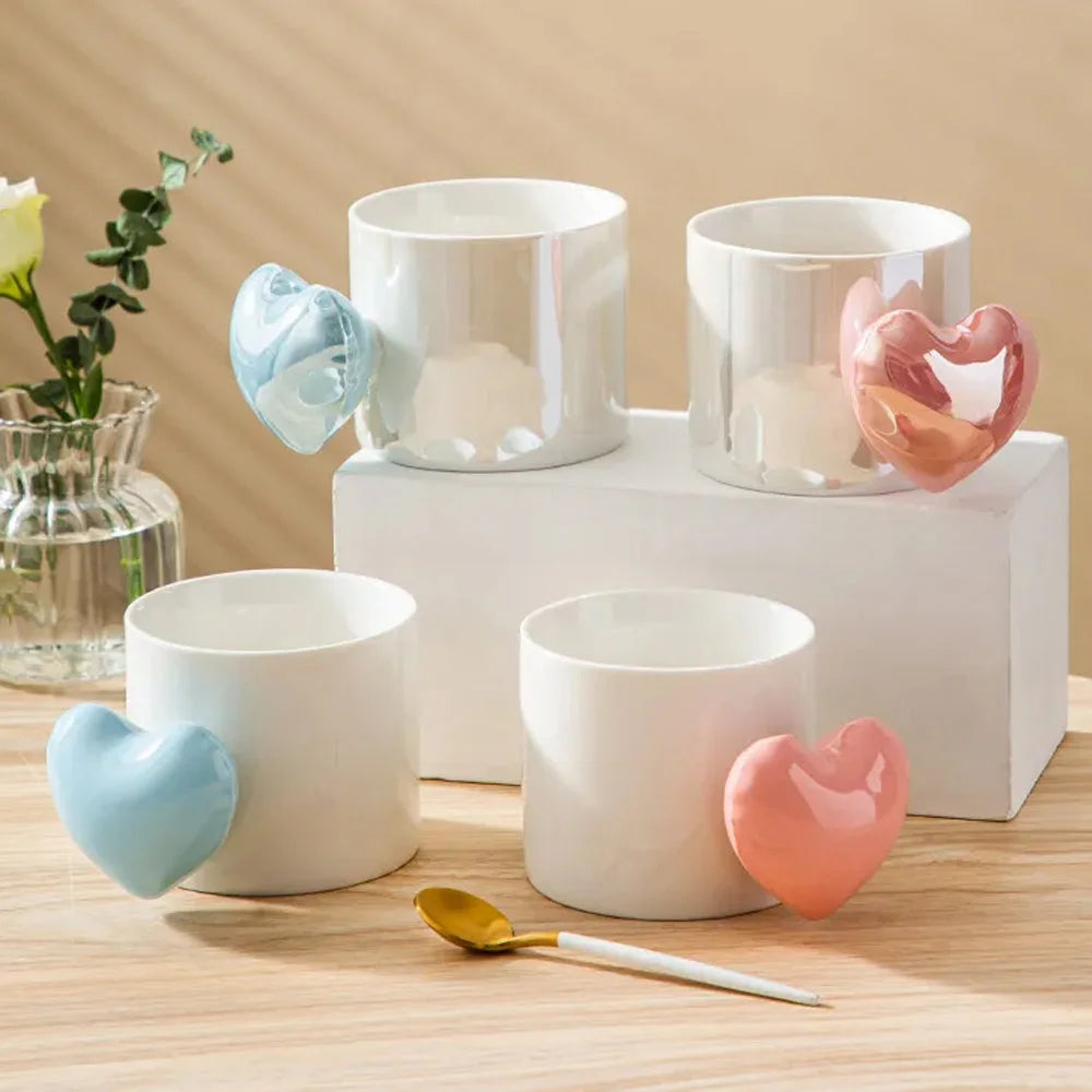 Ceramic Cup Mug Lovely 5D Heart Love Puffy Heart Handle