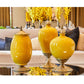 Ceramic Oval Flower Vase 3X with White Flower Set - Yellow - Premium