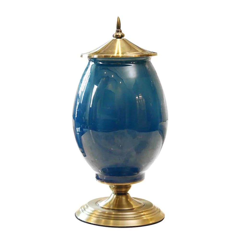 Ceramic Oval Flower Vase 40cm with Gold Metal Base - Dark Blue - Premium
