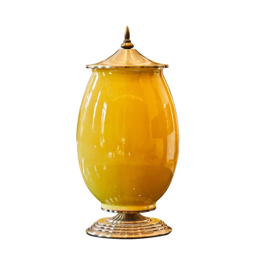 Ceramic Oval Flower Vase 40cm with Gold Metal Base - Yellow - Premium