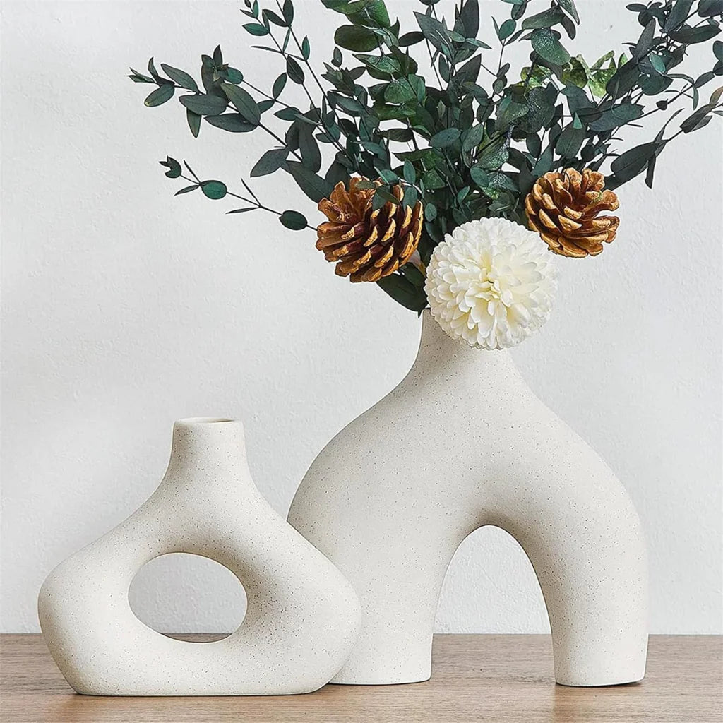 Ceramic Vase Set - 2 Modern White Pieces for Home Decor