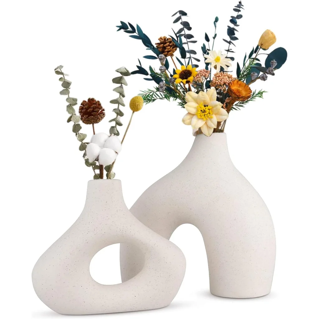 Ceramic Vase Set - 2 Modern White Pieces for Home Decor