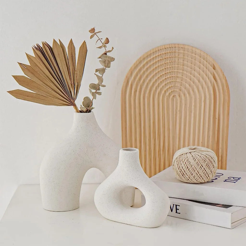 Ceramic Vase Set - 2 Modern White Pieces for Home Decor