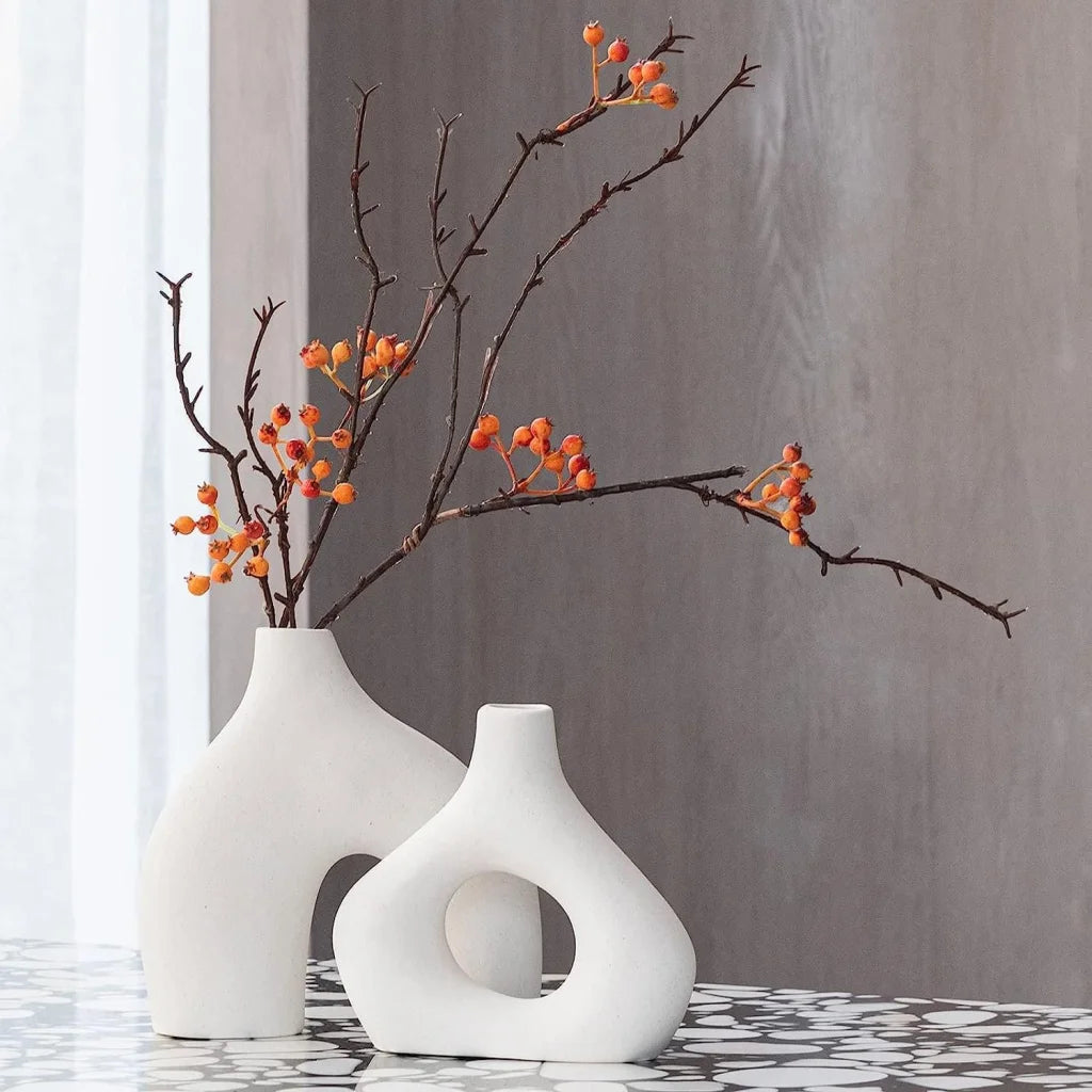 Ceramic Vase Set - 2 Modern White Pieces for Home Decor