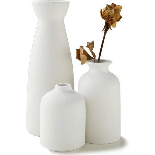 Ceramic Vase Set - 3 Modern White Pieces for Home Decor