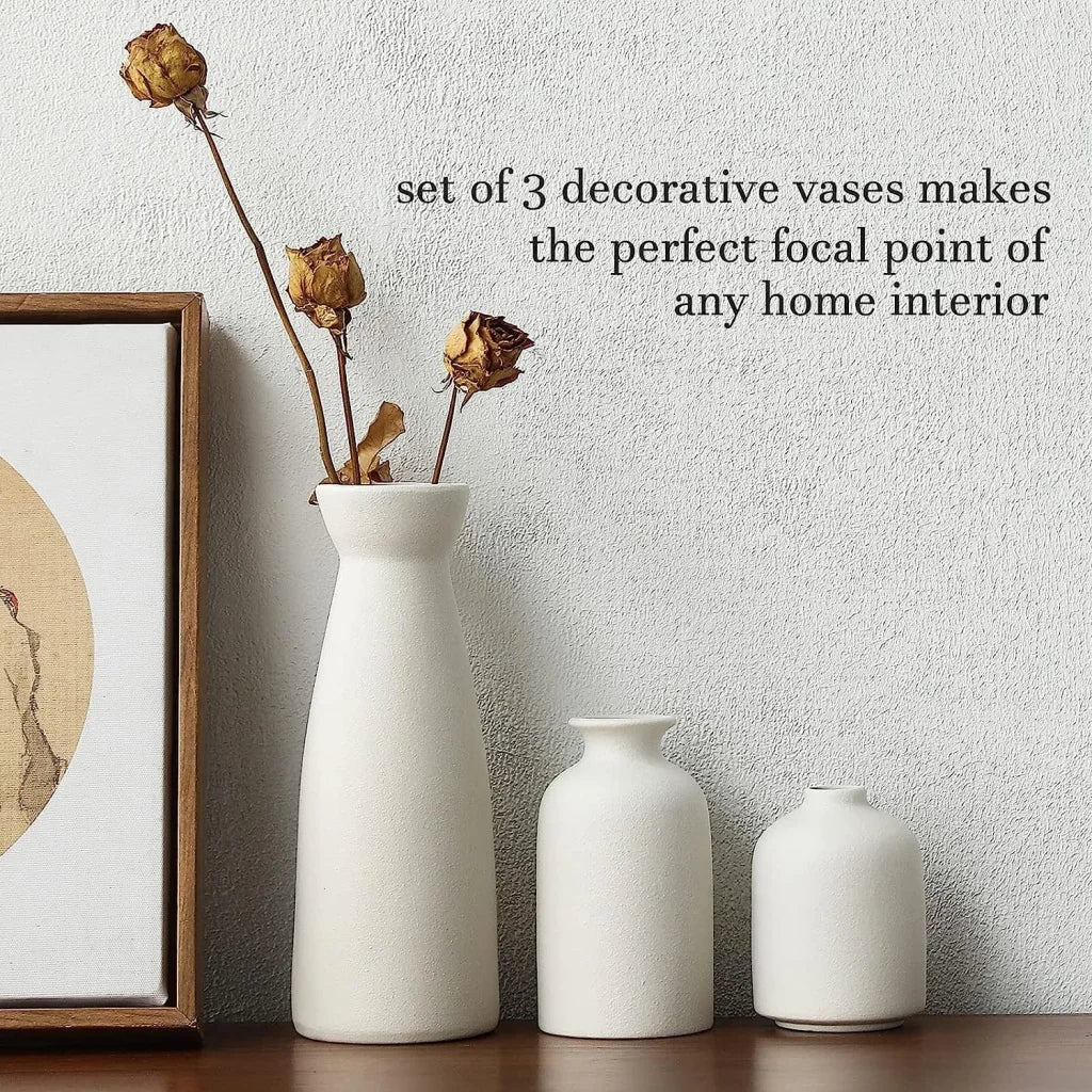 Ceramic Vase Set - 3 Modern White Pieces for Home Decor