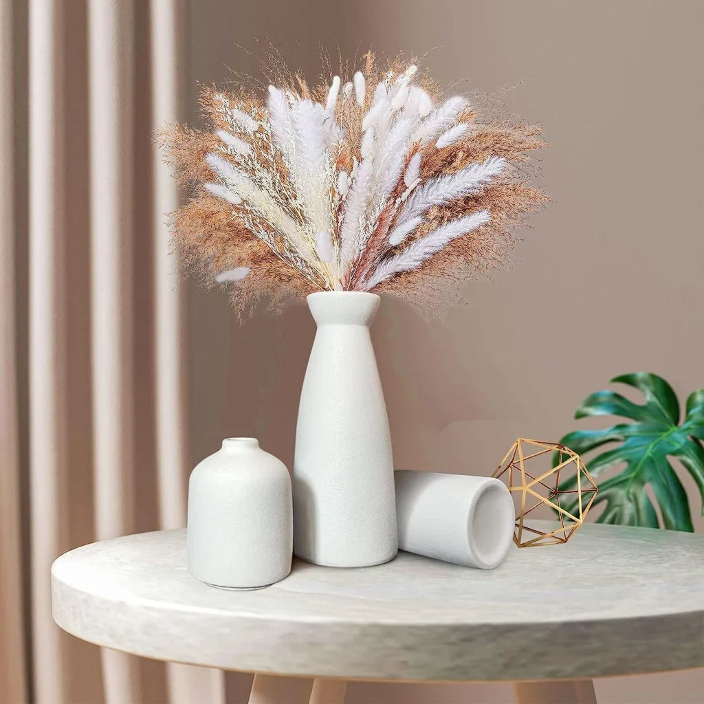 Ceramic Vase Set - 3 Modern White Pieces for Home Decor