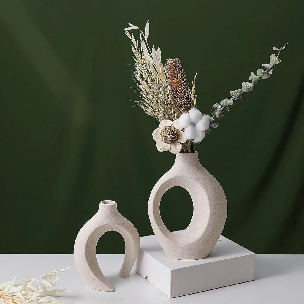 Ceramic Vases Set of 2 Creative White for Home Decor - Home