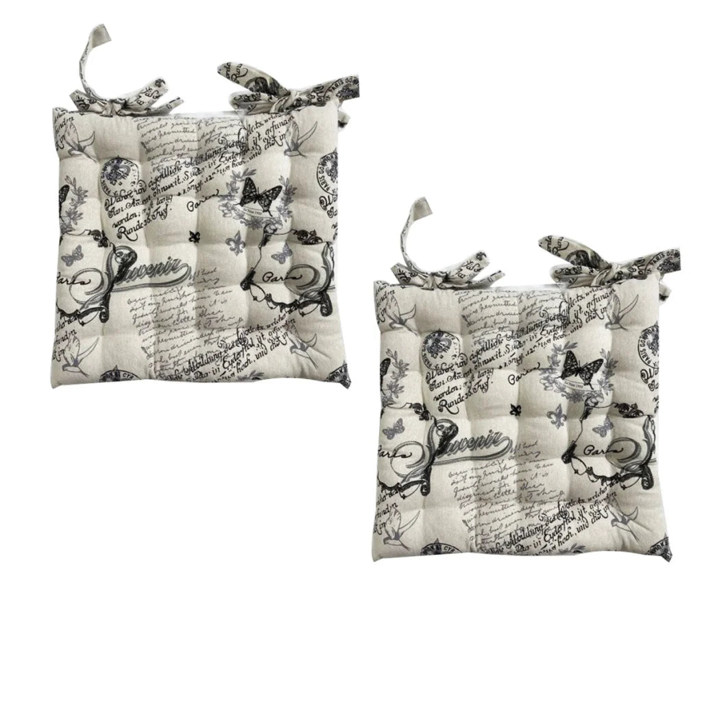 Chair Pads Set of 2 Cotton Cover - French Vintage Lettering