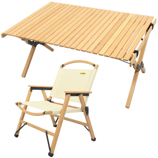 Chair & Table Set Bamboo Camping Folding Portable Outdoor