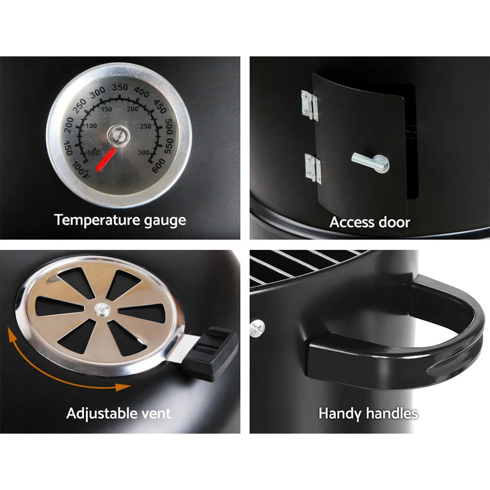 Charcoal BBQ Smoker 3-in-1 - Black - Grillz