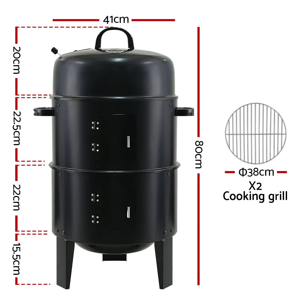 Charcoal BBQ Smoker 3-in-1 - Black - Grillz