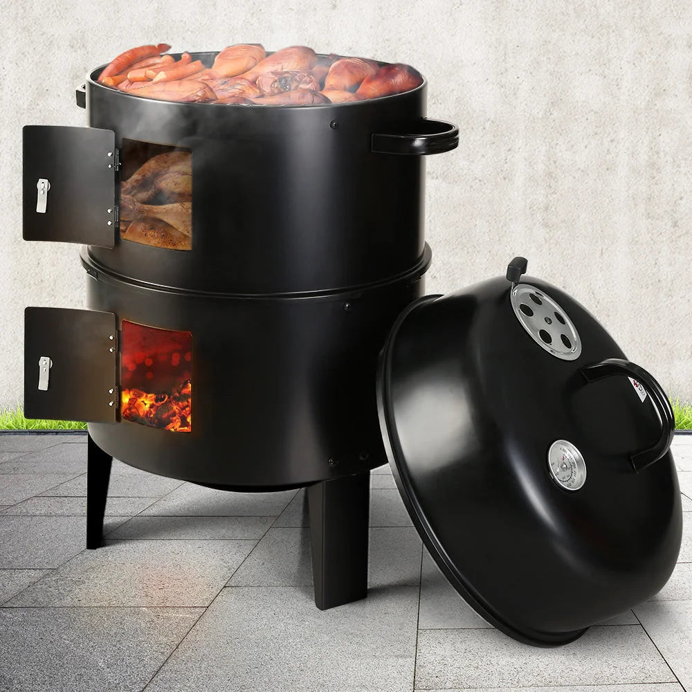Charcoal BBQ Smoker 3-in-1 - Black - Grillz