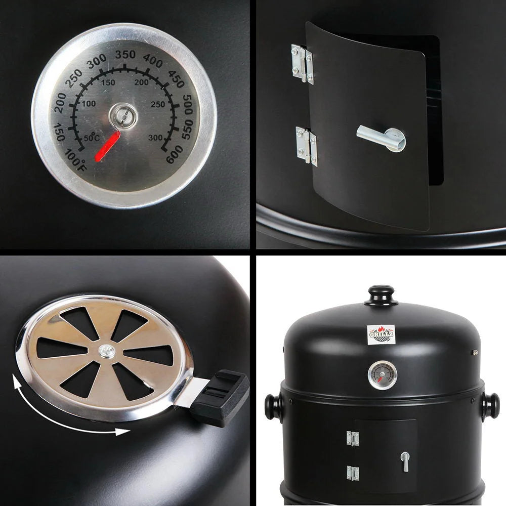 Charcoal BBQ Smoker 3-in-1 - Black - Grillz