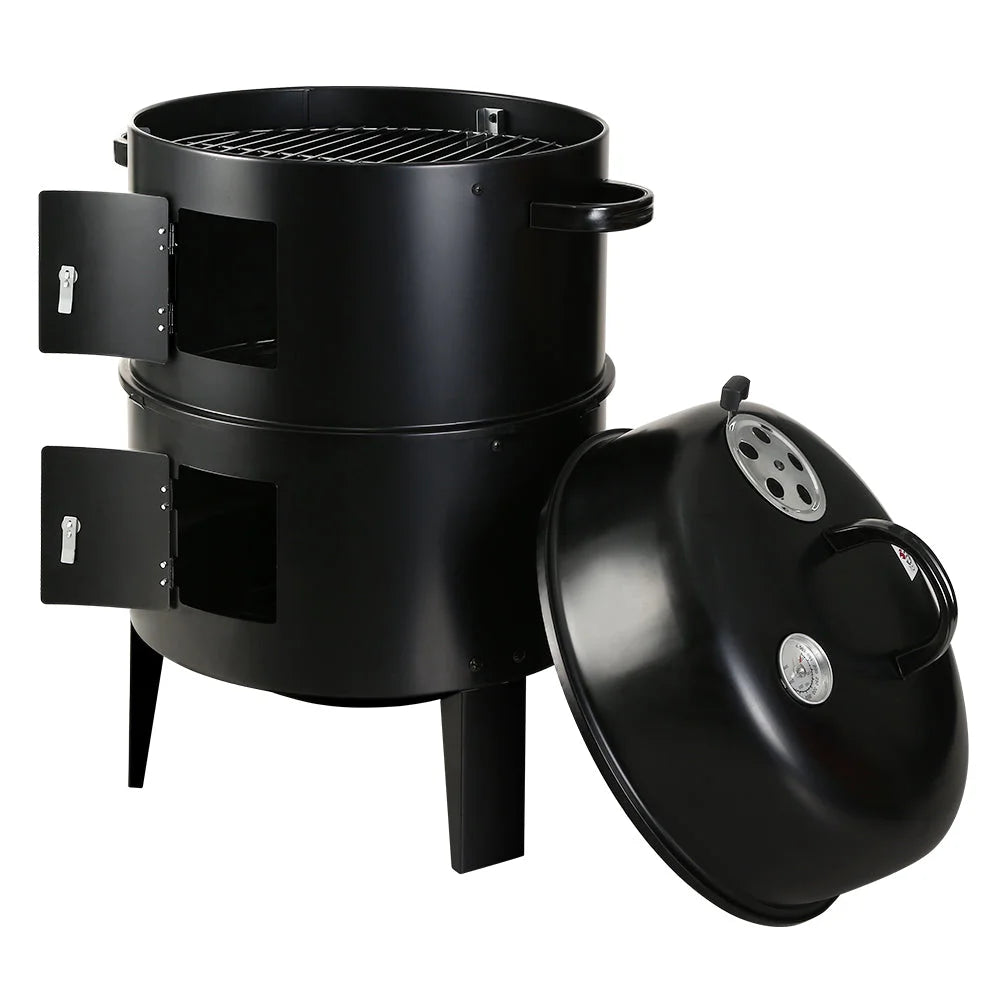 Charcoal BBQ Smoker 3-in-1 - Black - Grillz