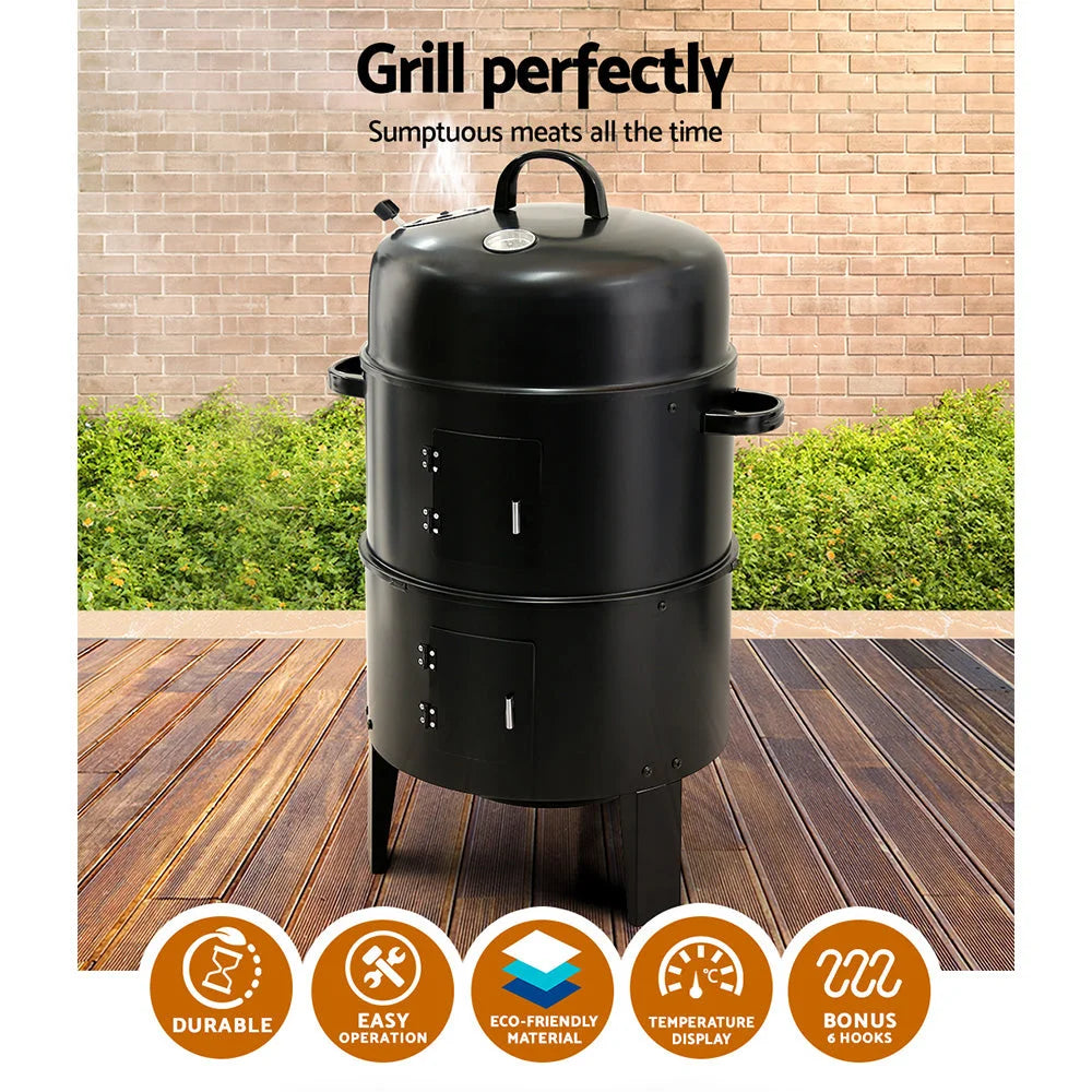 Charcoal BBQ Smoker 3-in-1 - Black - Grillz