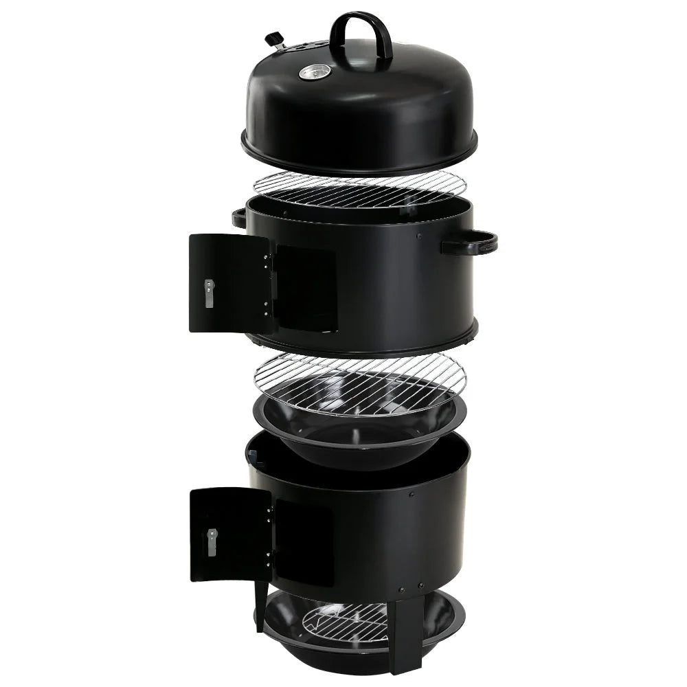 Charcoal BBQ Smoker 3-in-1 - Black - Grillz