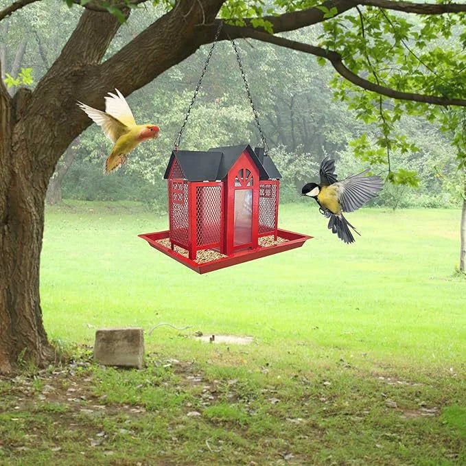 Charming House-Shaped Hanging Bird Feeder - Durable Metal