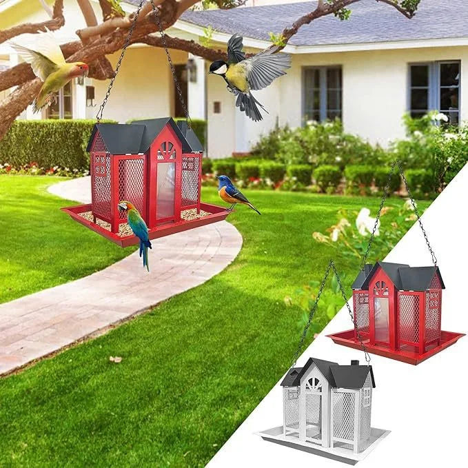 Charming House-Shaped Hanging Bird Feeder - Durable Metal