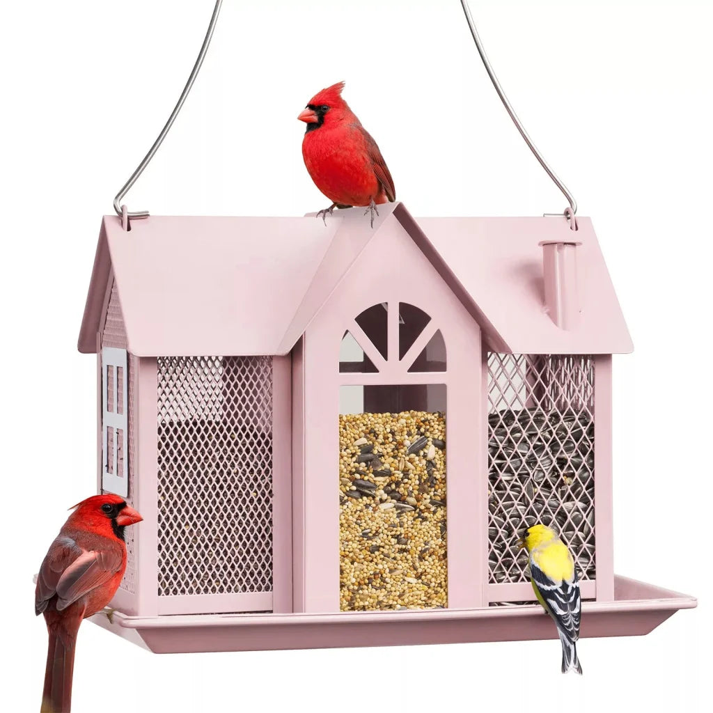 Charming House-Shaped Hanging Bird Feeder - Durable Metal