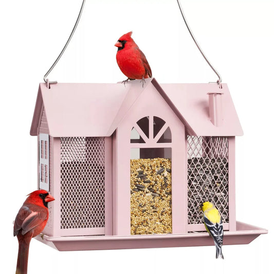 Charming House-Shaped Hanging Bird Feeder - Durable Metal