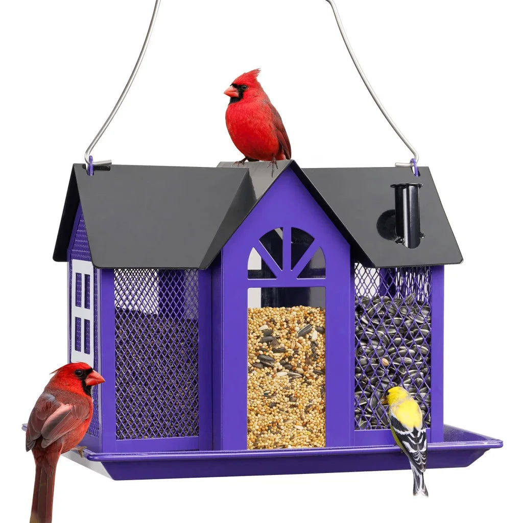 Charming House-Shaped Hanging Bird Feeder - Durable Metal