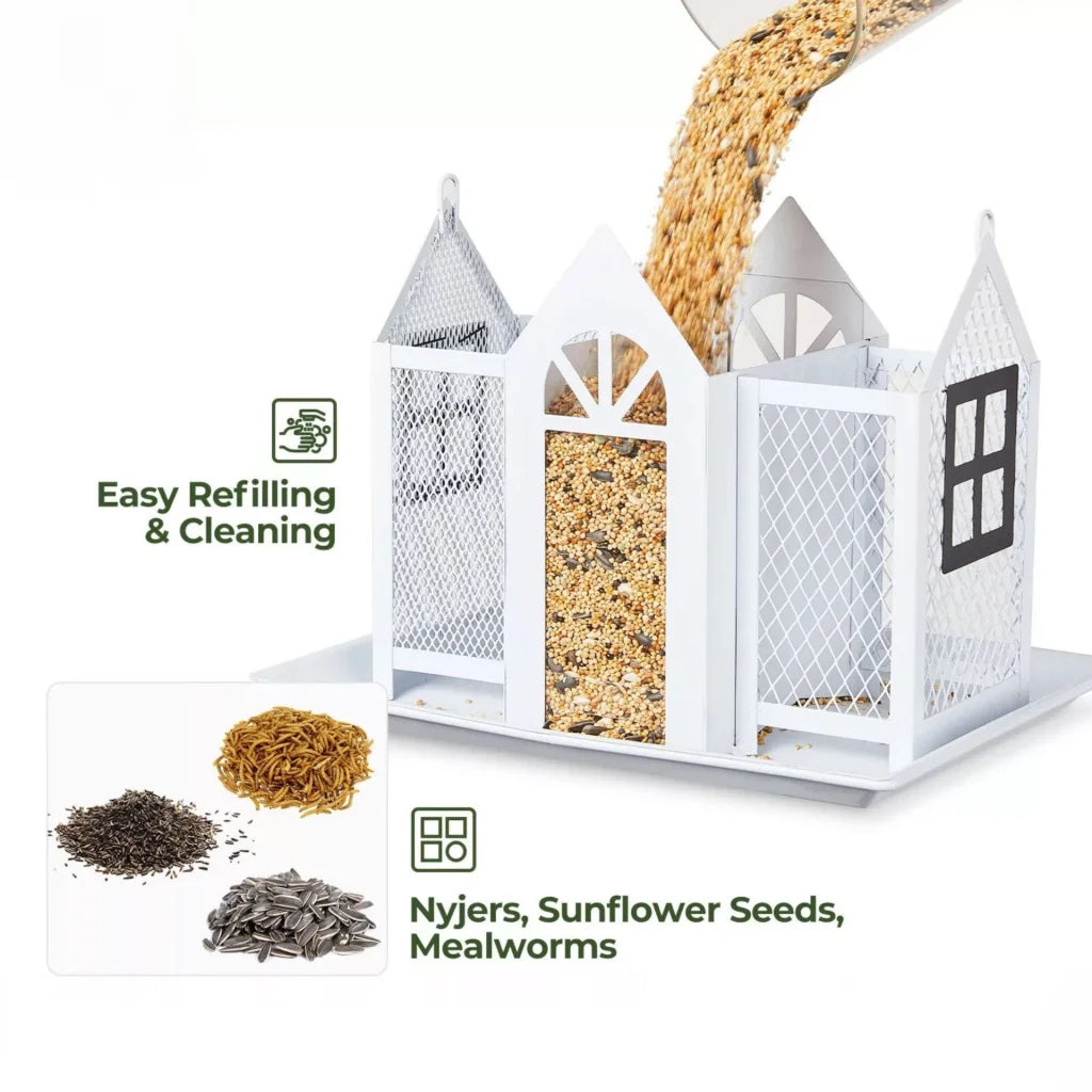 Charming House-Shaped Hanging Bird Feeder - Durable Metal